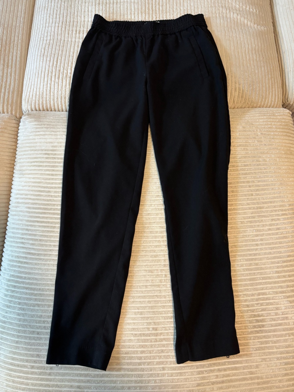 GANNI Black Elastic Waist Pants with Zipper Hem Detail